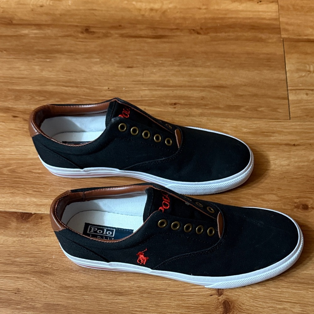 Polo by Ralph Lauren Black Canvas Slip-On Sneakers with White Soles - Picture 2 of 4